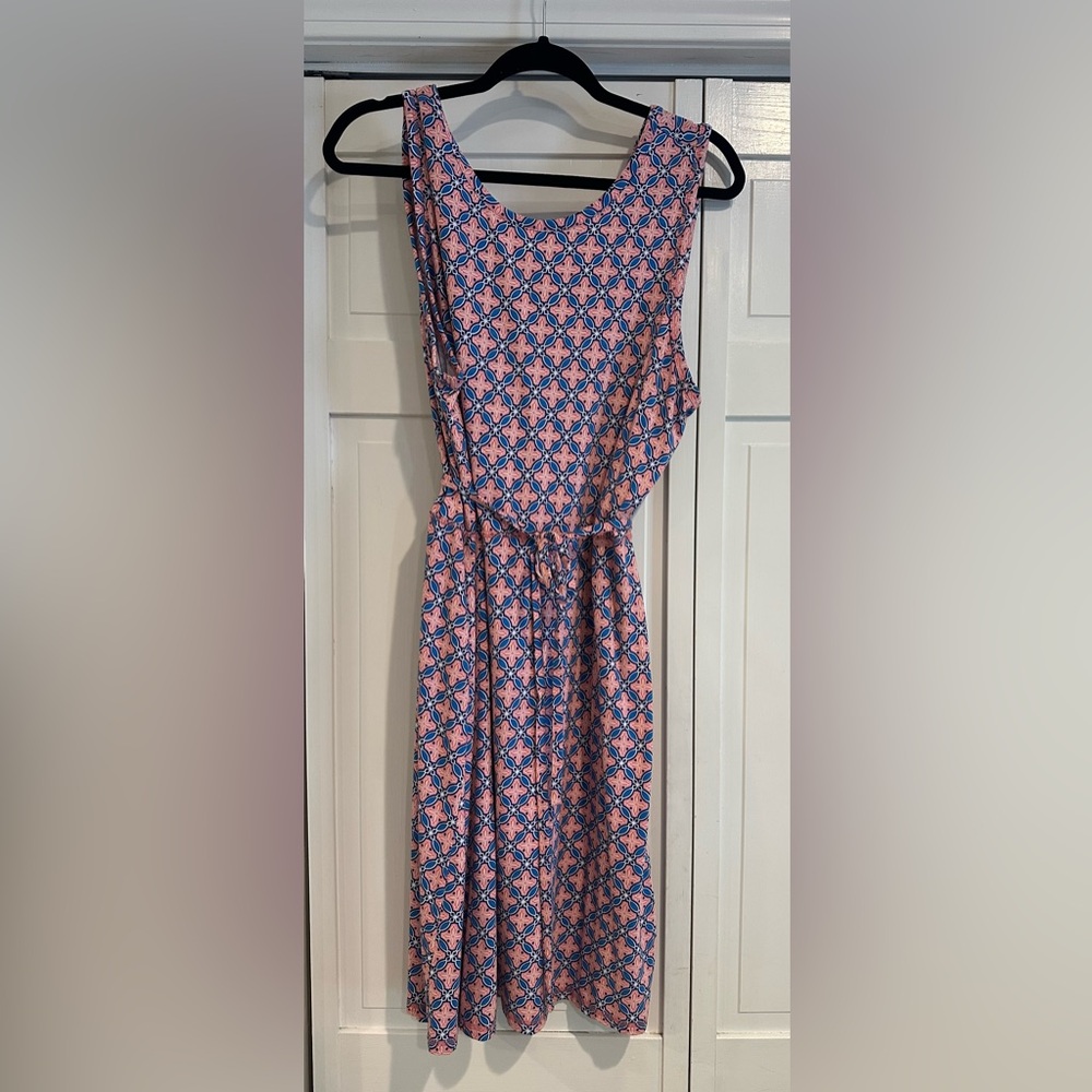 T by Talbots Pink and Blue Geometric Dress